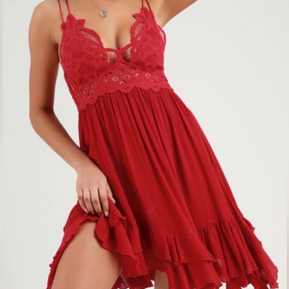 Free people red ruffle lace dress